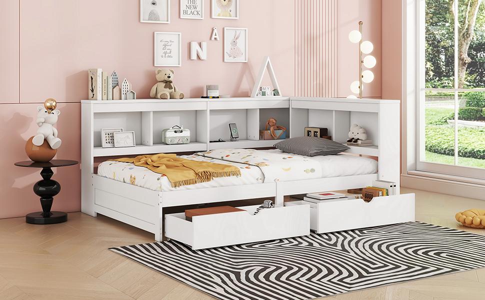Daybed, 90 X 200 Cm, Sofa Bed, Day Bed with Two Drawers, with Socket and 2 USB Ports, Bed with Slatted Frame (without Mattress), Chipboard, White