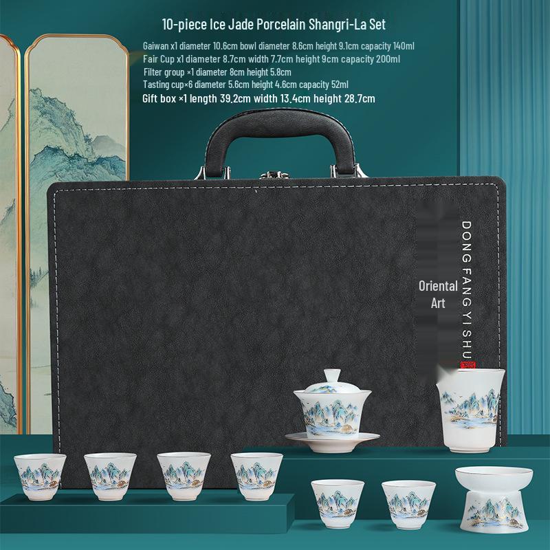 

Чайный сервиз Shangri-La из ледяного бараньего жира, фарфор цвета белого нефрита - Полный набор, чайник и чашки премиум-класса для дома. White Porcelain