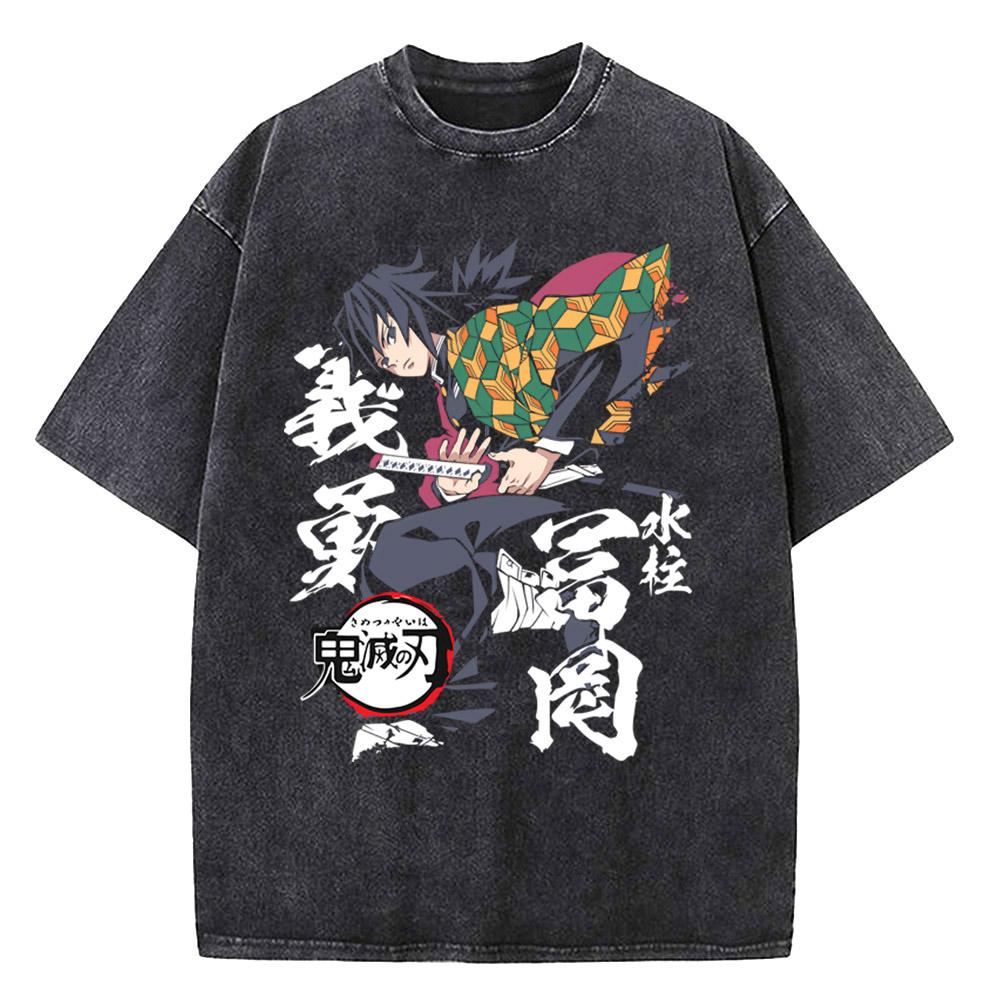 

Harajuku Demon Slayer Graphic T Shirt Men Vintage Anime Washed T Shirts for Women Streetwear Summer Tees Tshirt S