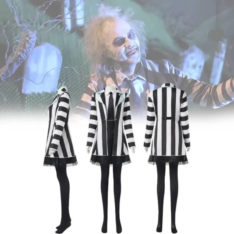 Beetlejuice 2 Cosplay Costume For Women Featuring Striking Black Polyester Blend Fabric