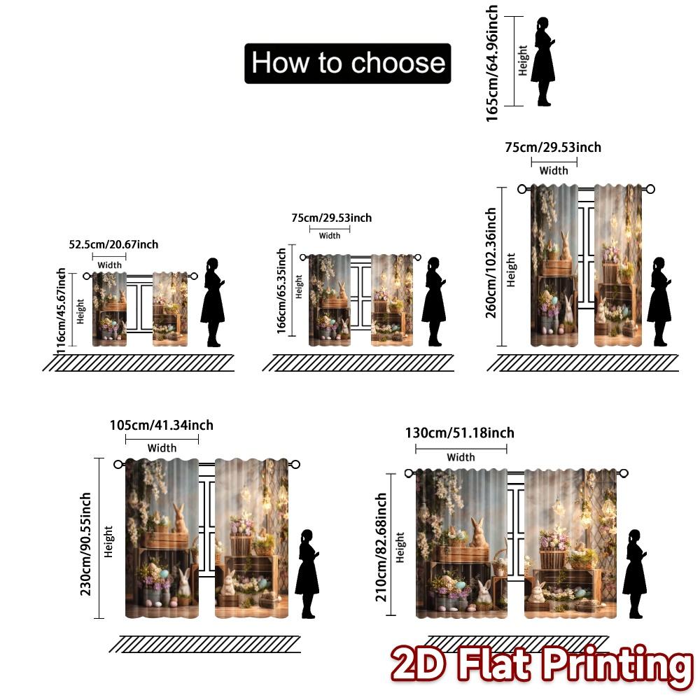2pcs, 2D FLAT PRINTING Curtains (Without Rod) Easter Wonderland Modern Pattern Curtains Durable Polyester Curtains Art Deco