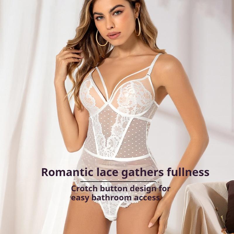 French Sexy Lace Bodysuit Gathered Breathable Women's Bra Plus Size Bra