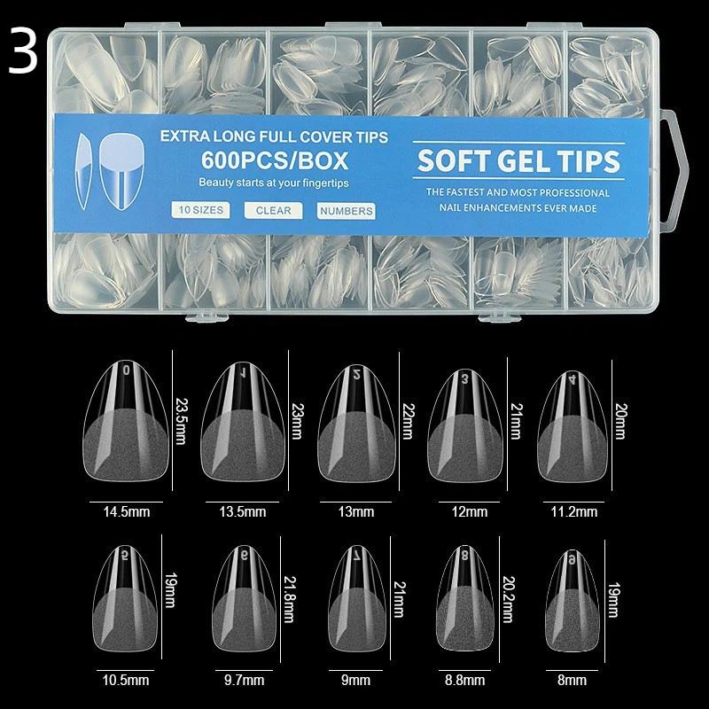 600Pcs Short Almond Soft Gel Nail Tips Full Cover False Nails for Acrylic Manicure Salon Home Press-On Nails