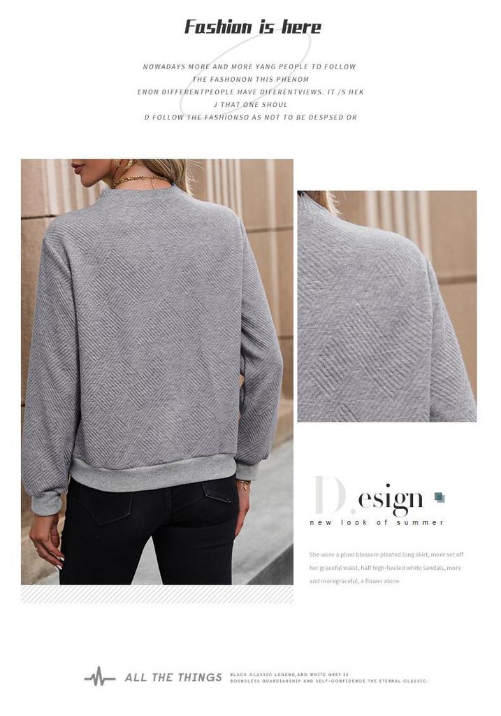 2026 Autumn Casual V-Neck Long Sleeve Jacquard Solid Color Women's Hoodie