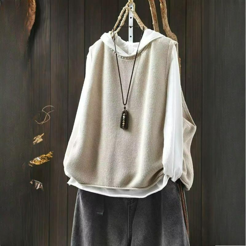 Frühling Retro Lässig Rundhals Pullover Gestrickte Baumwollweste Damen Locker Übergröße
