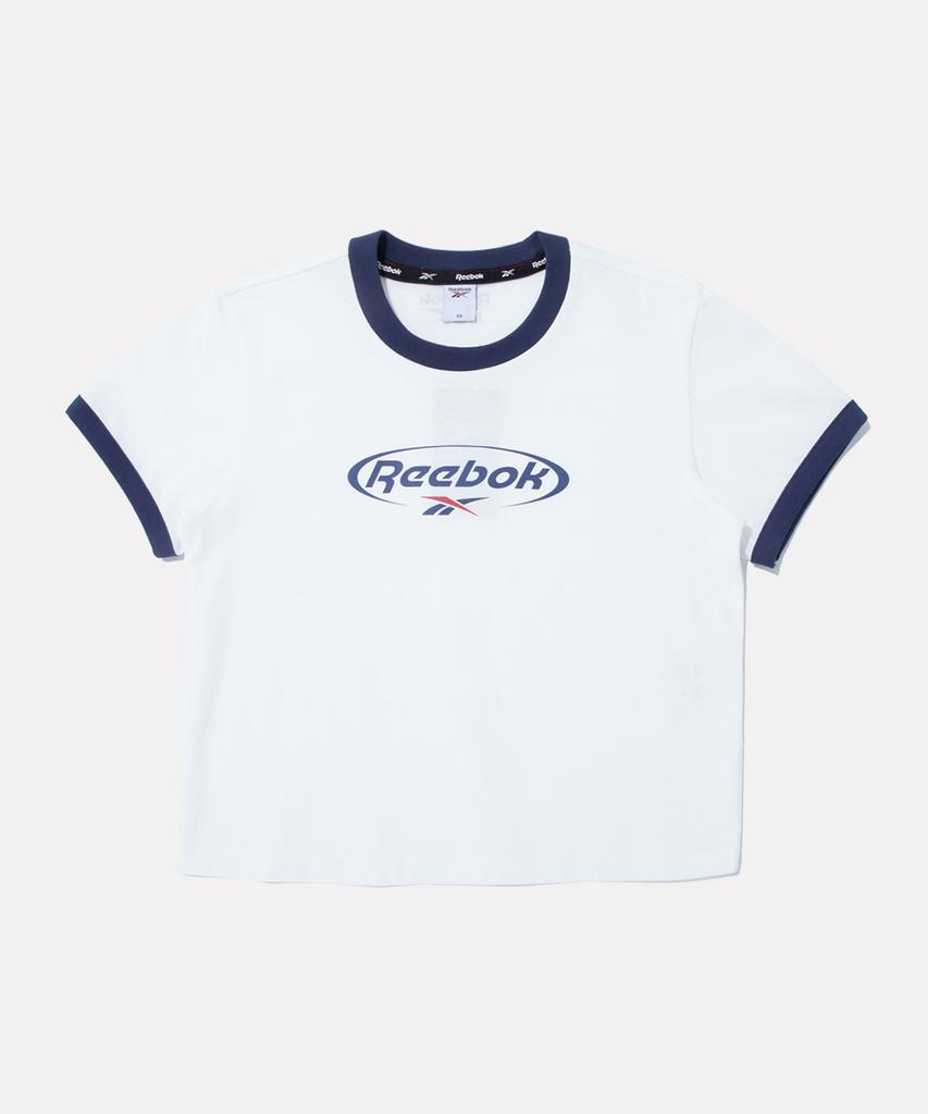 Reebok Circle Logo Semi-Crop Ringer Short Sleeve T-Shirt (W) - White
