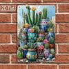 1PC Colorful Cactus Tin Sign, 2D Flat Succulent Metal Plaque, Desert Nature Wall Art, Farmhouse Garden Decor