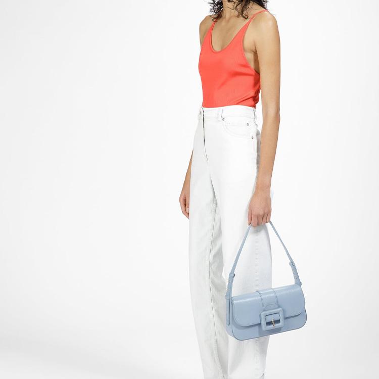 Bally Simple Solid Color Goat Leather Flap Tote Shoulder Bag Women bags Blue 6302776