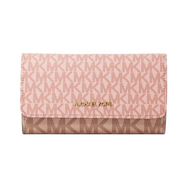 MICHAEL KORS Jet Set Signature Coated Canvas Wallet Large Women s Pink красный