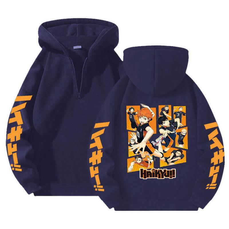 Haikyuu!! Quarter Zip Hoodie, Loose Fit Unisex Anime Sweatshirt New Quarter-zipper Pullover Sweatshirt for Men and Women