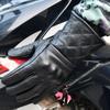 YOSHI Biker Invierno Motocicleta Cuero Cuero de Cabra con Diamante Táctil Vintage Acolchado Protección para Clima Frío Talla Guantes, Guantes, Costuras,