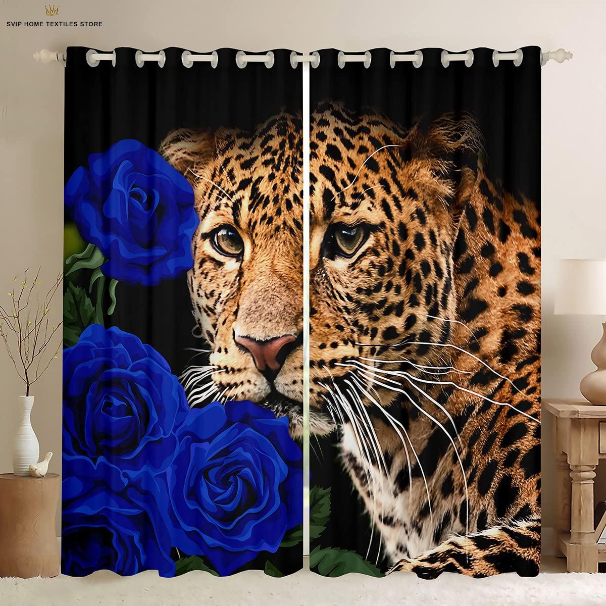 

Занавеска с изображением розового цветка и тигра, напечатанная на 3D-принтере, занавеска в стиле ретро, украшение окна, карман для штанги, украшение для дома, 2 шт. W50X130H(CM)X2PCS&Rod pocket