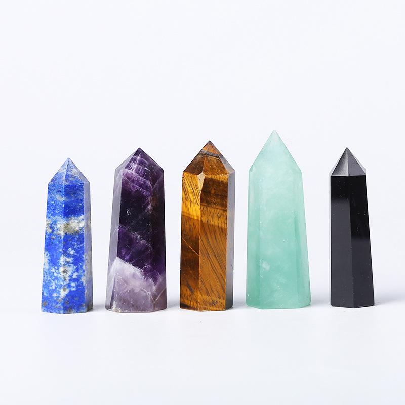 Hexagonal Crystal Column Ornament: Polished Semi-Precious Stone in Various Materials