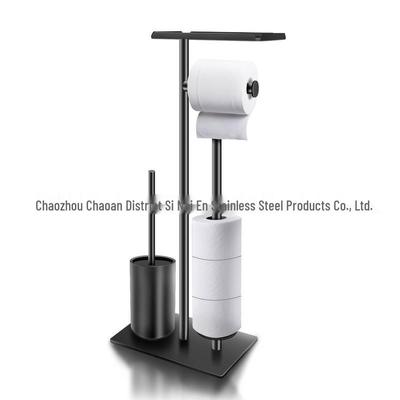 Stehender Badpapier- und Bürstenhalter mit vertikalem Ablageregal