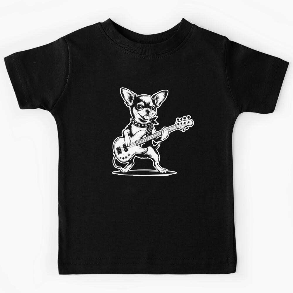 Funny Chihuahua Playing Bass Guitar Rock Music Dog Lover Kids T-Shirt 140