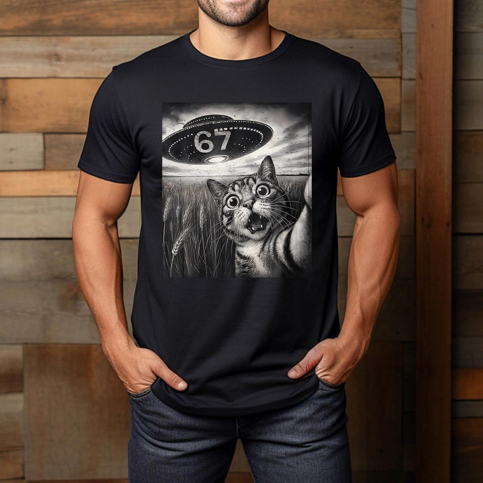 67 Meme Cat Selfie Ufo T-Shirt 4XL