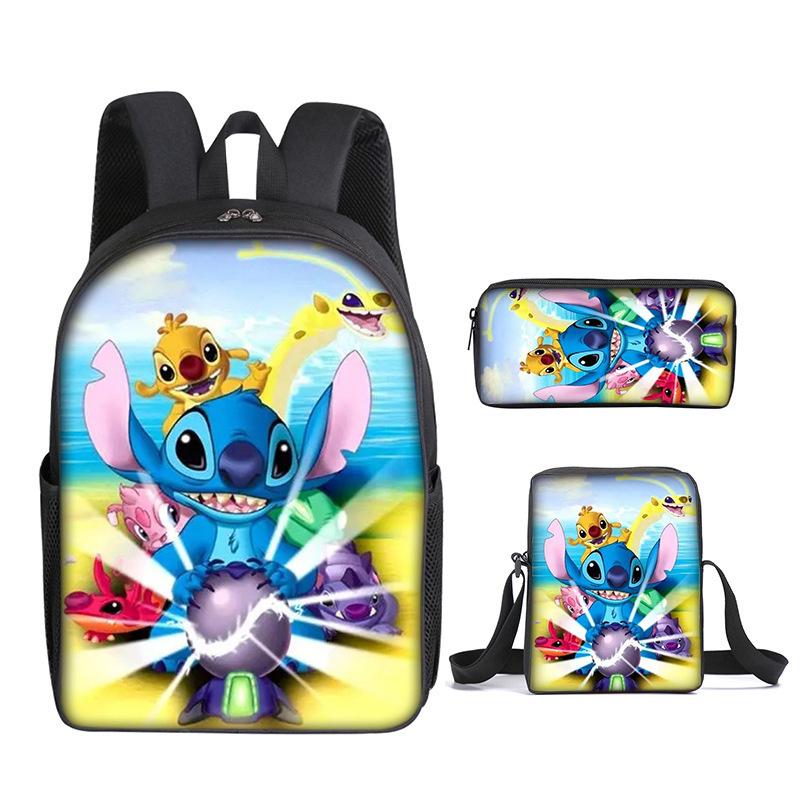 New Stitch Backpack, Stitch Three Piece Set, Elementary School Printed Cartoon Backpack, Shoulder Bag, Pencil Case Set