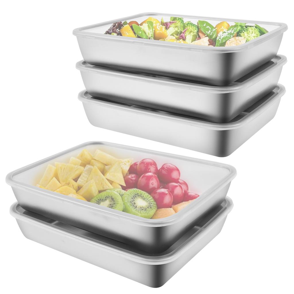 Plate Stainless Steel Food Container 1500/2500ML Thick Tray Fresh-keep Food Fruit Lid Sealed Storage Box Kitchen Fridge Organize