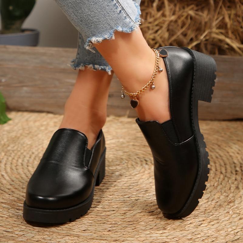 Round Toe Solid Color Pumps High Heel Square Heel 2025 Fashion Ladies Shoes Slip-on Spring/Autumn Office Pumps Salto Alto