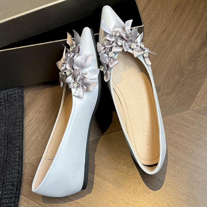 Fashion 2025 Women Summer Shoes New Pointed Toe Slingback Shoes Design Flower Flats Office Shoes Beige Pumps Chaussures Femme Loafers
