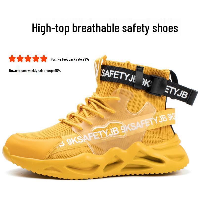 All-Season High-Top Safety Work Shoes: Anti-Smash, Anti-Puncture, Lightweight, Elastic Shock Absorption, Breathable Fly-Knit Design