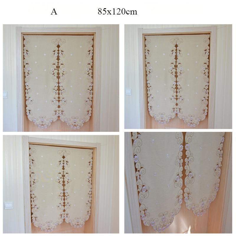 Rideau Court Kaki Clair Tissu Brodé Rideau de Porte Marguerite Rideau Élégant pour Chambre Salon Salle de Bain Cuisine, Sans Tringle, 1 pièce