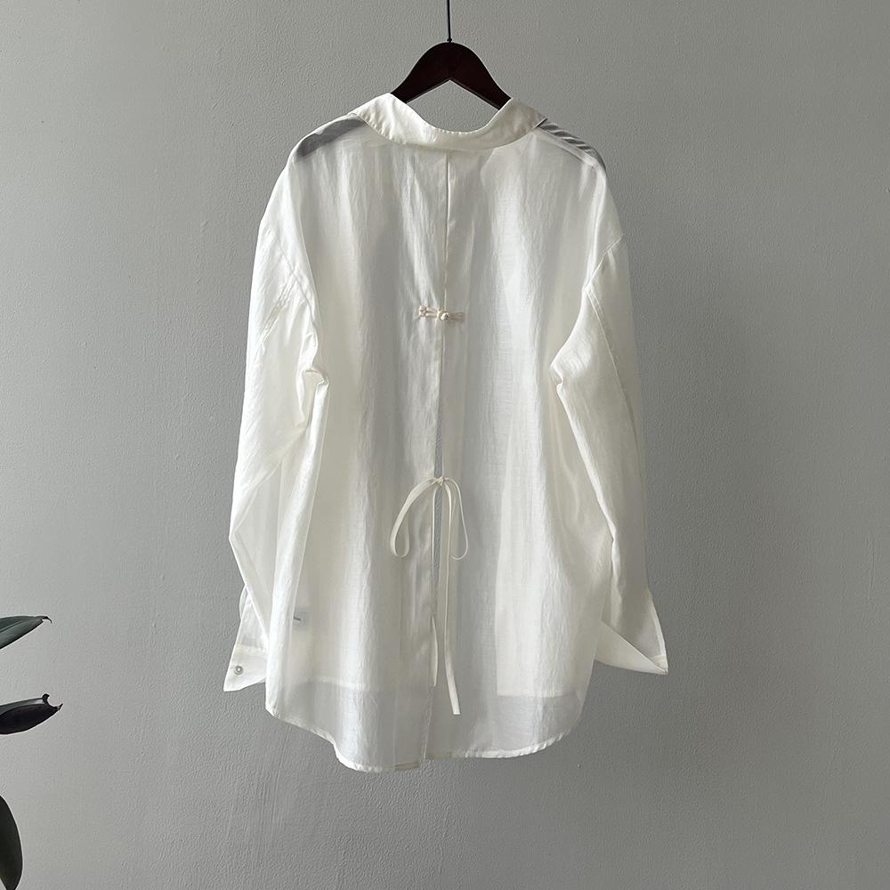

Disc Buckle Split Lace Sunscreen Shirt on The Back, Lightweight Silk Top M чорний