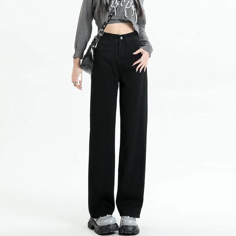 

Black narrow wide-leg jeans women s new design high waist loose straight drape floor pants 2XL recommends 140-80kg