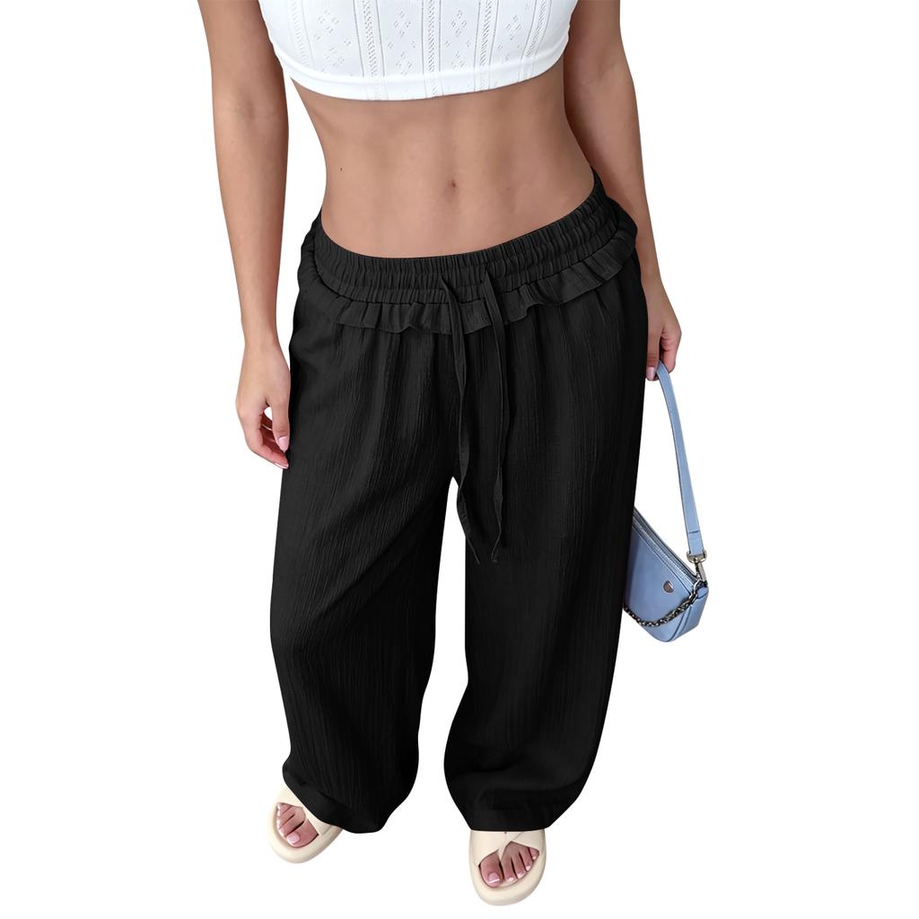Women's Loose-fitting Wide-leg Pants, Casual Loose-fitting Pants, High-elastic Waistband, Long Pants With Pockets