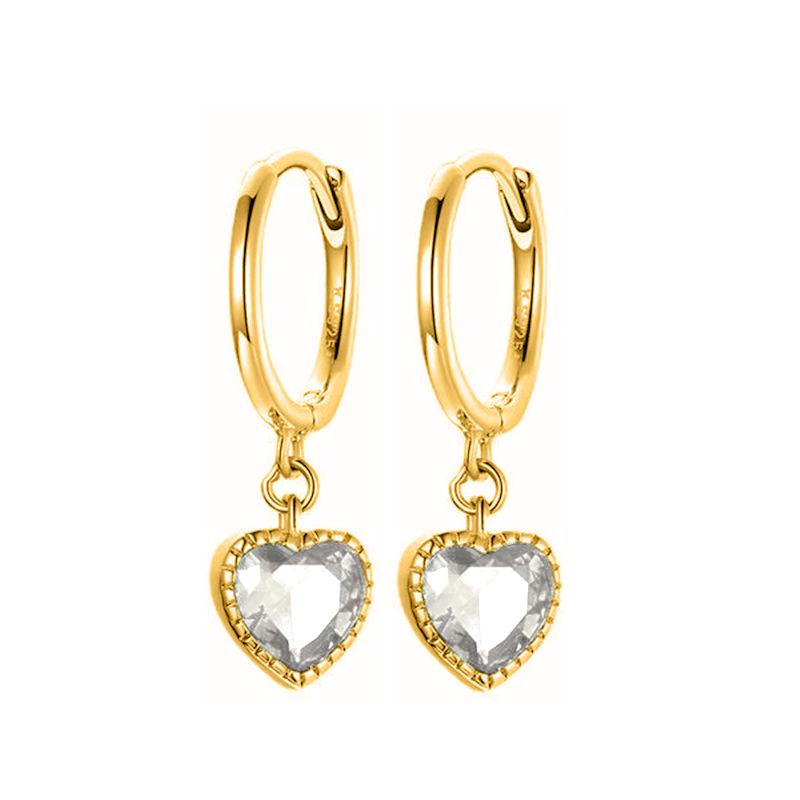 925 Silver Ear Needle Exquisite Heart Pendant Hoop Earrings Fashion Geometric Zircon Stud Earrings Women's Fine Jewelry