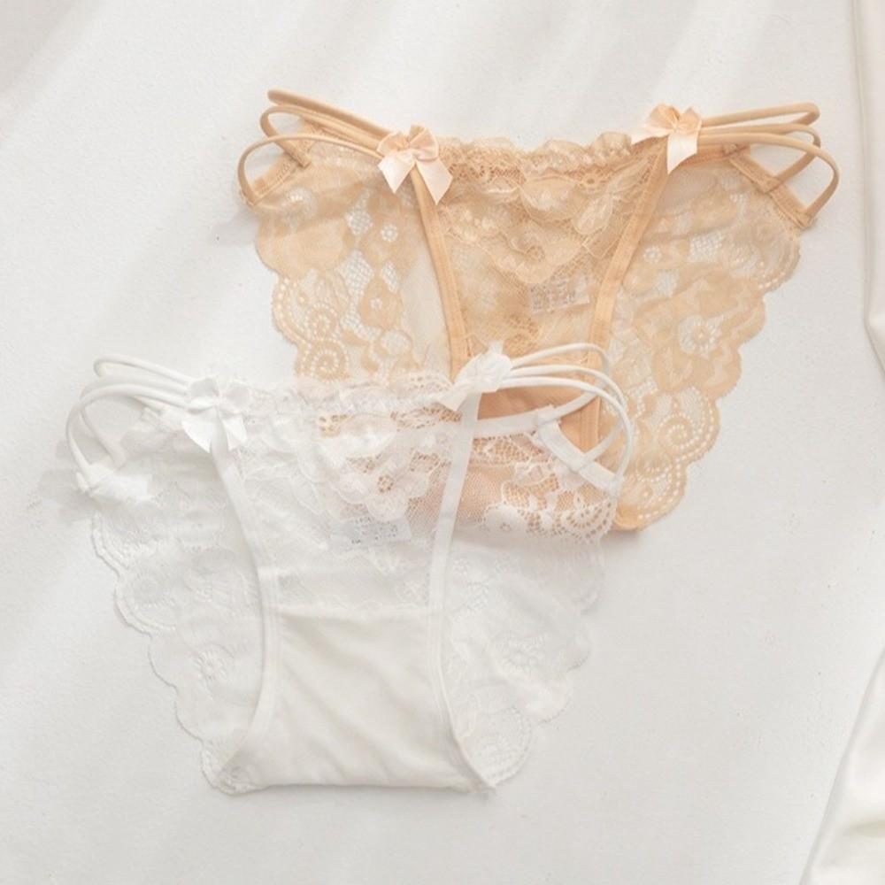 Transparent Lace Flower Panties Bow Lace Mesh Briefs Thin Strap Women Underwear Gifts