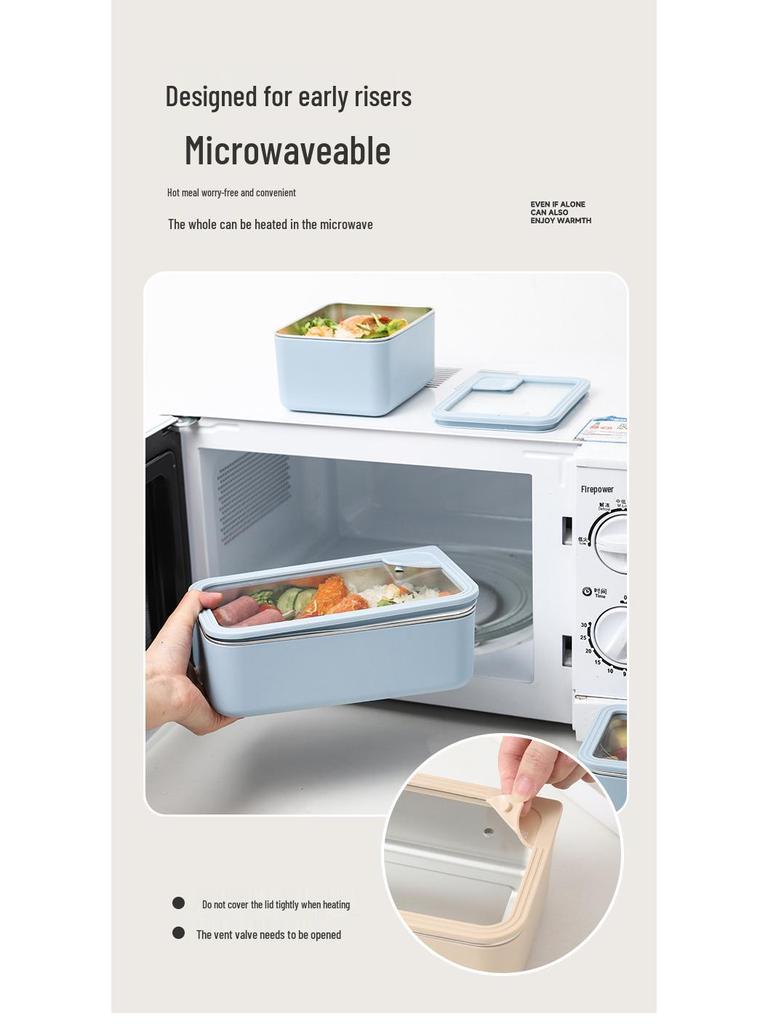 Korean Stainless Steel & Glass Airtight Lunch Box, Square Bento Food Container for Students