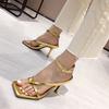 Bout carré avec sandales femme sexy polyvalent bout ouvert talons hauts aiguilles chaussures femme grande taille 41