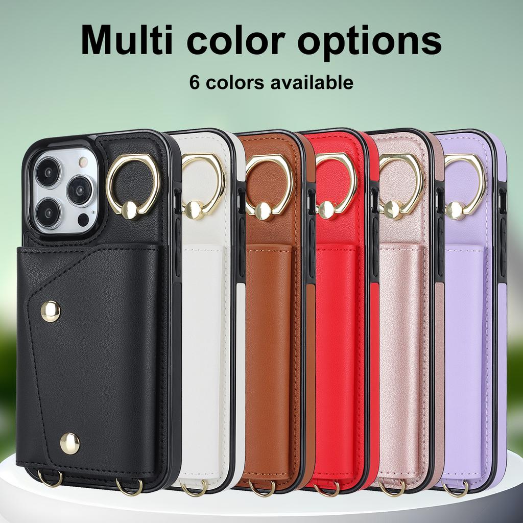 Zipper Crossbody Cards Solt Wallet Leather Case For iPhone 14 15 Pro Max 13 12 11 XR XS 7 8 Plus Ring Holder Strap Purse Cover