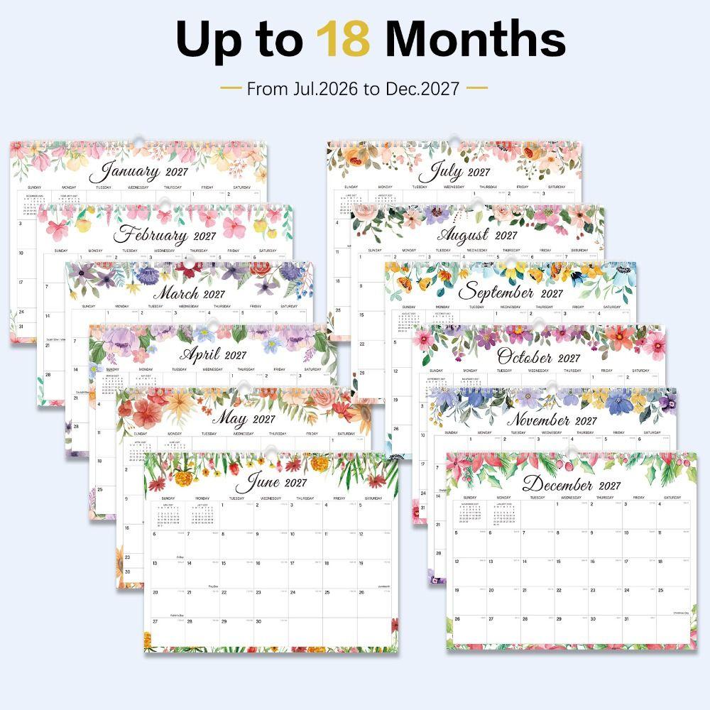 Juillet.2026 - Déc. Calendrier Anglais 2027 Planificateur 18 Mois Calendrier Nouveau Calendrier Mural Maison