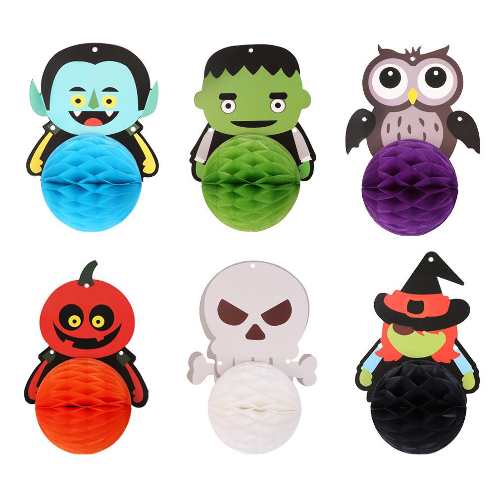 Halloween Party Decorative Paper Honeycomb Flag Ghost Witch Pumpkin Man Pull Flower Styling