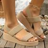 Women's Leopard Print Wedge Sandals Fashion Elastic Cloth Platform Sandals Woman Summer 2025 Lightweight Thick Sole Beach Shoes