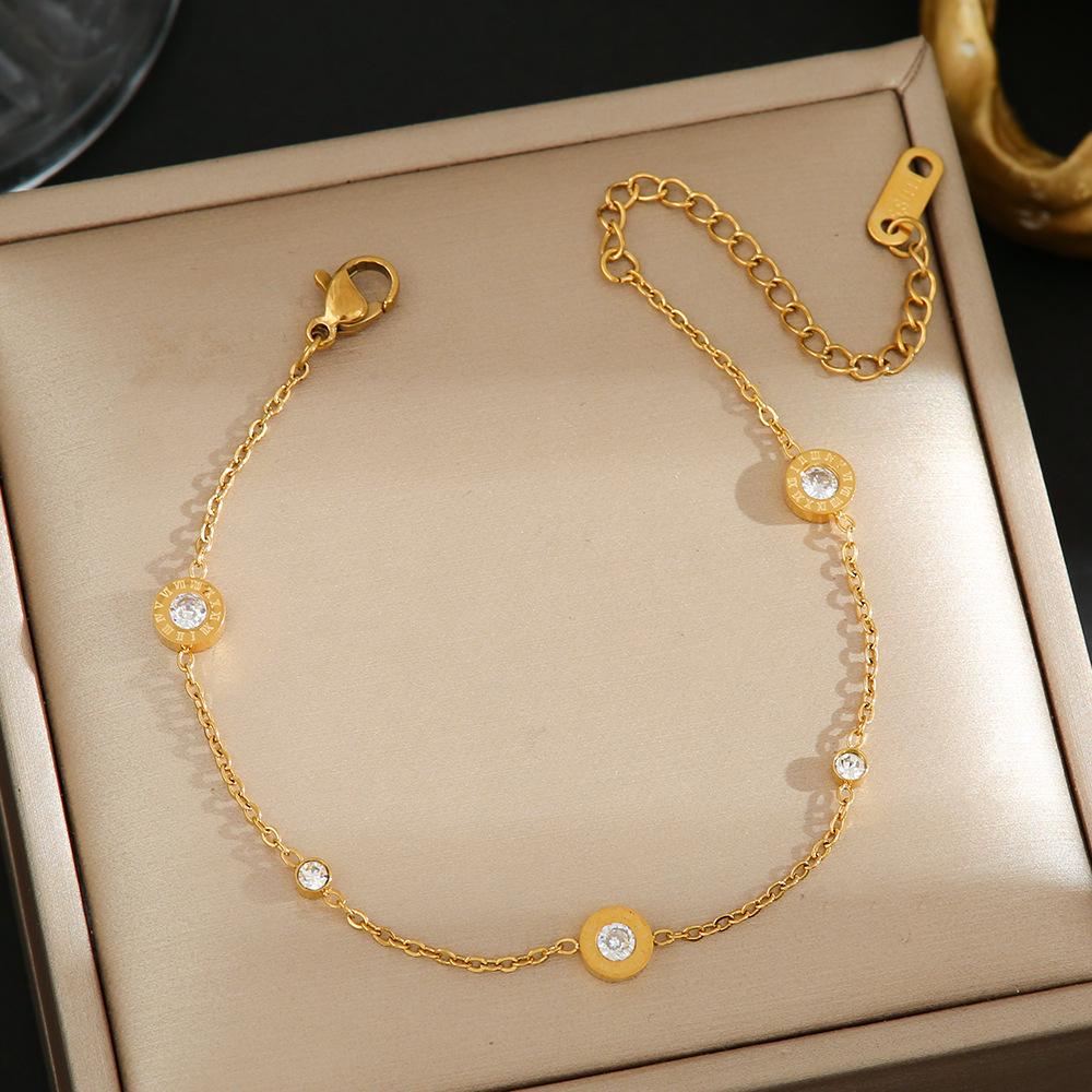 Luxe Titanium Staal Vierbladig Klaver Armband in Koreaanse Stijl met Ingelegde Diamanten voor Vrouwen - Kleurvast