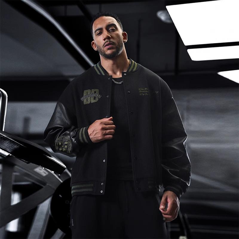 Men's Retro American Letter Embroidery Baseball Jacket - Casual Loose Fit for Spring and Autumn