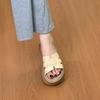 Summer champagne thick-bottomed one-word drag women's summer outer wear non-slip casual woven beach cool slippers