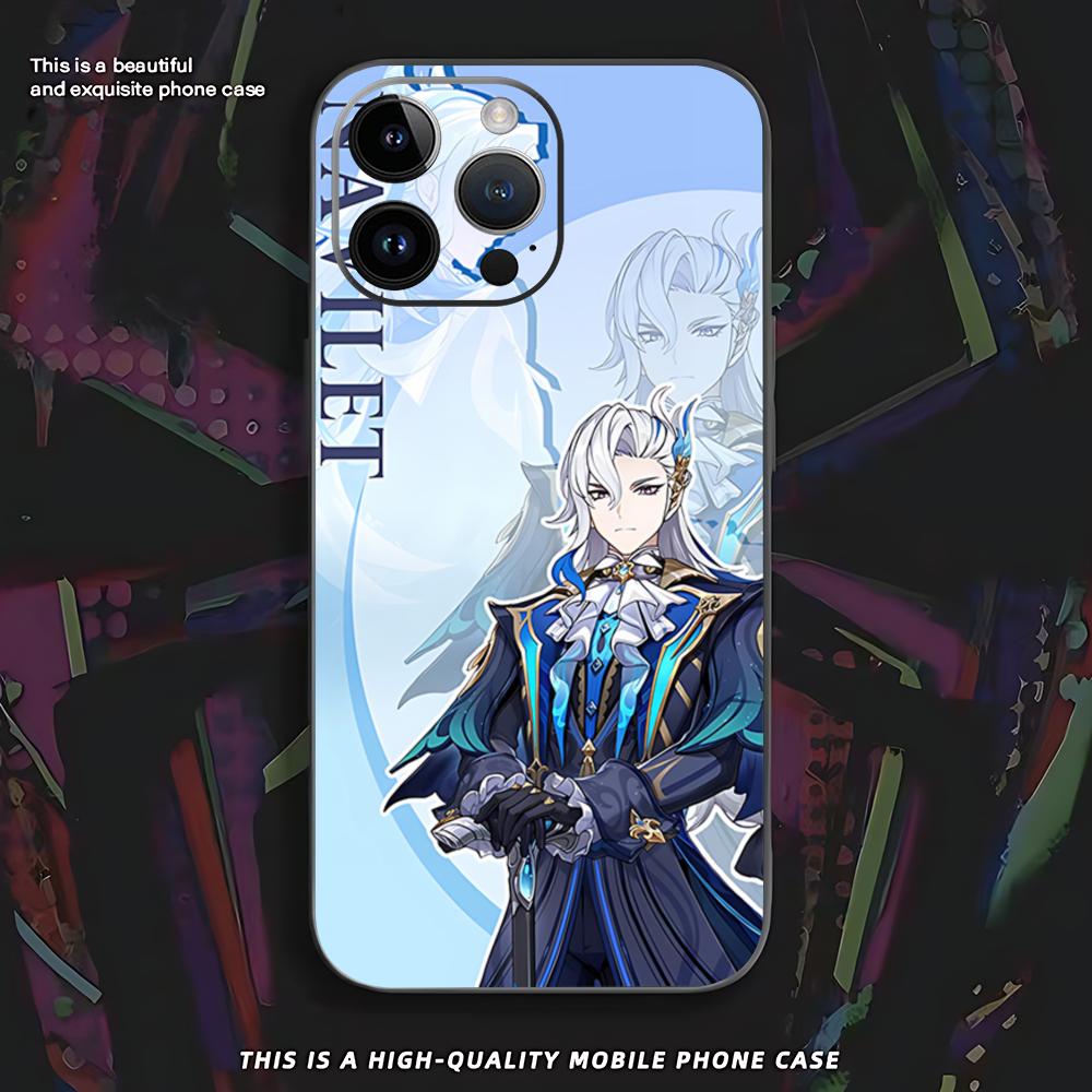 Genshin Impact Neuvillette Phone Case For iPhone 16 16e 15 14 13 12 11 XS XR Plus Mini Pro Max Soft Black Shockproof Cover