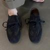 Women's Soft Sole Soft Sneaker Fall New Round Toe Deep Mouth Suede Open Toe Front Lace-Up Non-Slip Flats