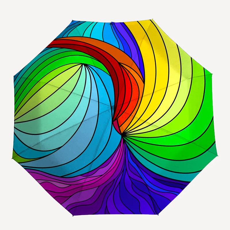 1pc Rainbow Spiral Automatic Opening/Closing Umbrella - Portable 3-Fold Design, 8-Bone Iron Frame Outdoor Umbrella, Festival Gift for Fans, Travelers,