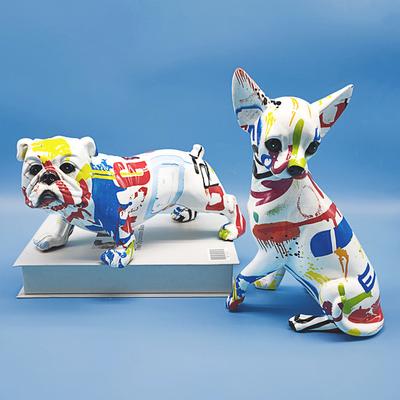 Kreativ Bemalte Bunte Bulldogge Chihuahua Hund Statue Wohnzimmer Ornamente Heim Weinschrank Büro Dekorationen Harzhandwerk Geschenk