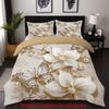 2/3pcs Elegant Golden Diamond Butterfly Floral Print Duvet Cover Set (1 Duvet Cover + 1/ 2 Pillowcase, Without Core), 3D Luxury