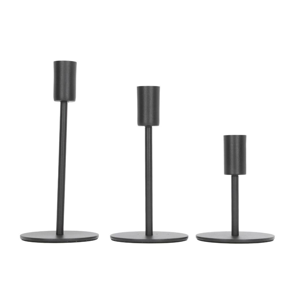 3pcs Black Metal Taper Candle Holders 3 Heights Round Base Candle Holders  Wedding Decor