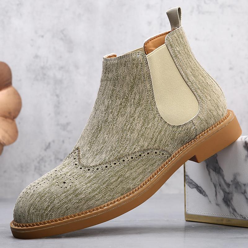 Suede Leather Men's Chelsea Boots Stylish Brand High Top Shoes Comfortable Male Ankle Boots Outdoor Business Shoes Casual Botas