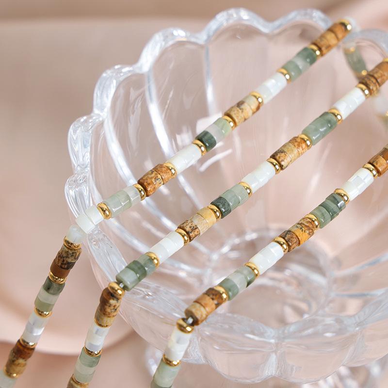 Böhmische Halskette mit runden Perlen aus Natursteinen und Titanstahl, Kaiserinwitwe, Persönlichkeit, vielseitiges Temperament, süßer Mädchenschmuck