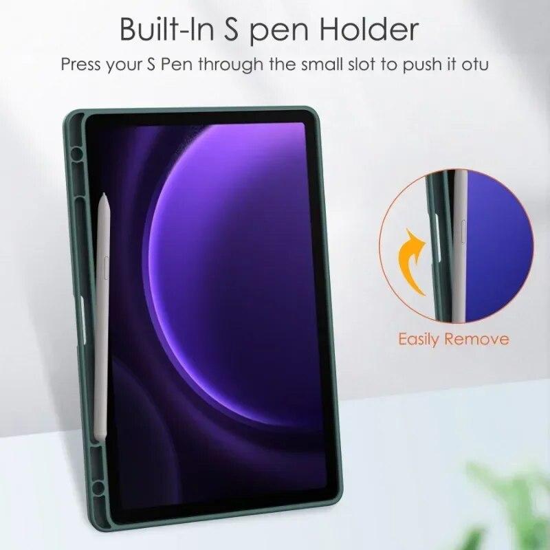 Flip Leder für Samsung Galaxy Tab S9 FE+ Hülle 10,9 12,4 Zoll 2023 Klarer harter PC Weiche Rückseite für Funda Tab A9 S9 FE Plus 12 4 S9 Tablet Cover