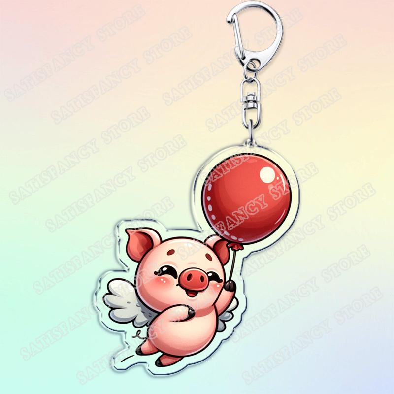 Cute Cartoon Flying Pigs with Balloons Keychain for Accessories Lovely Animals Keyring Jewelry Fans Friends Gifts